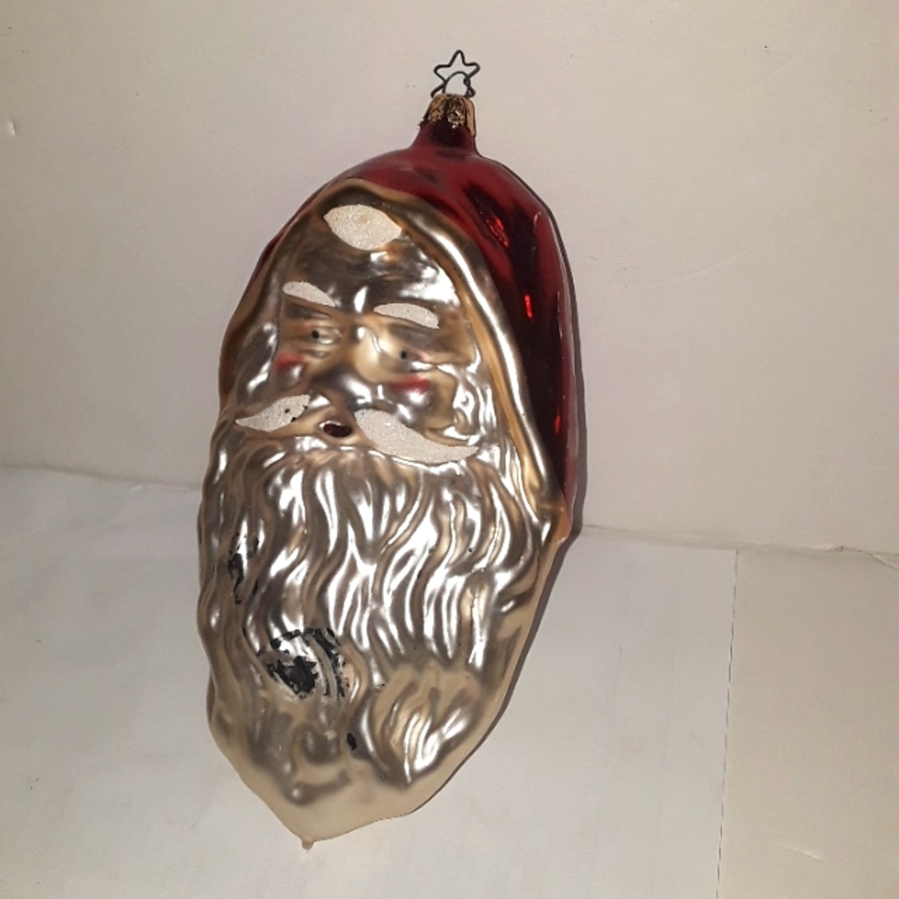 RARE LARGE BLOWN GLASS SANTA CLAUS HEAD WEST GERMANY CHRISTMAS ORNAMENT